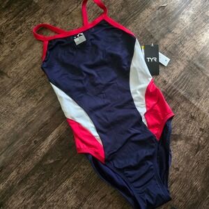 TYR Diamondfit Swimsuit Women Size 32 M Navy Red White NEW USA Flag P04047H
